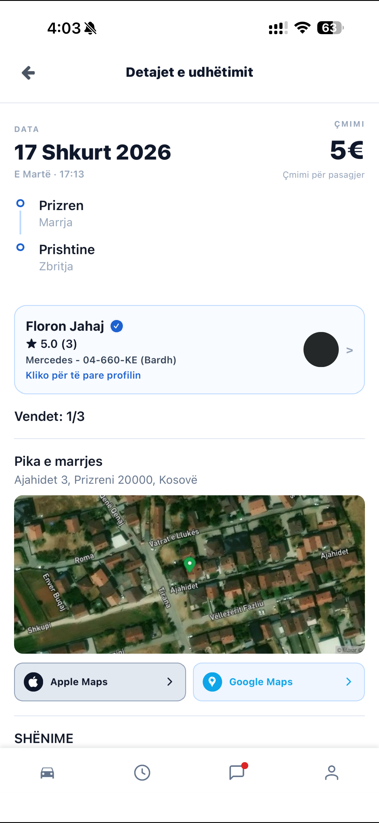 RruGO - Detajet e udhëtimit